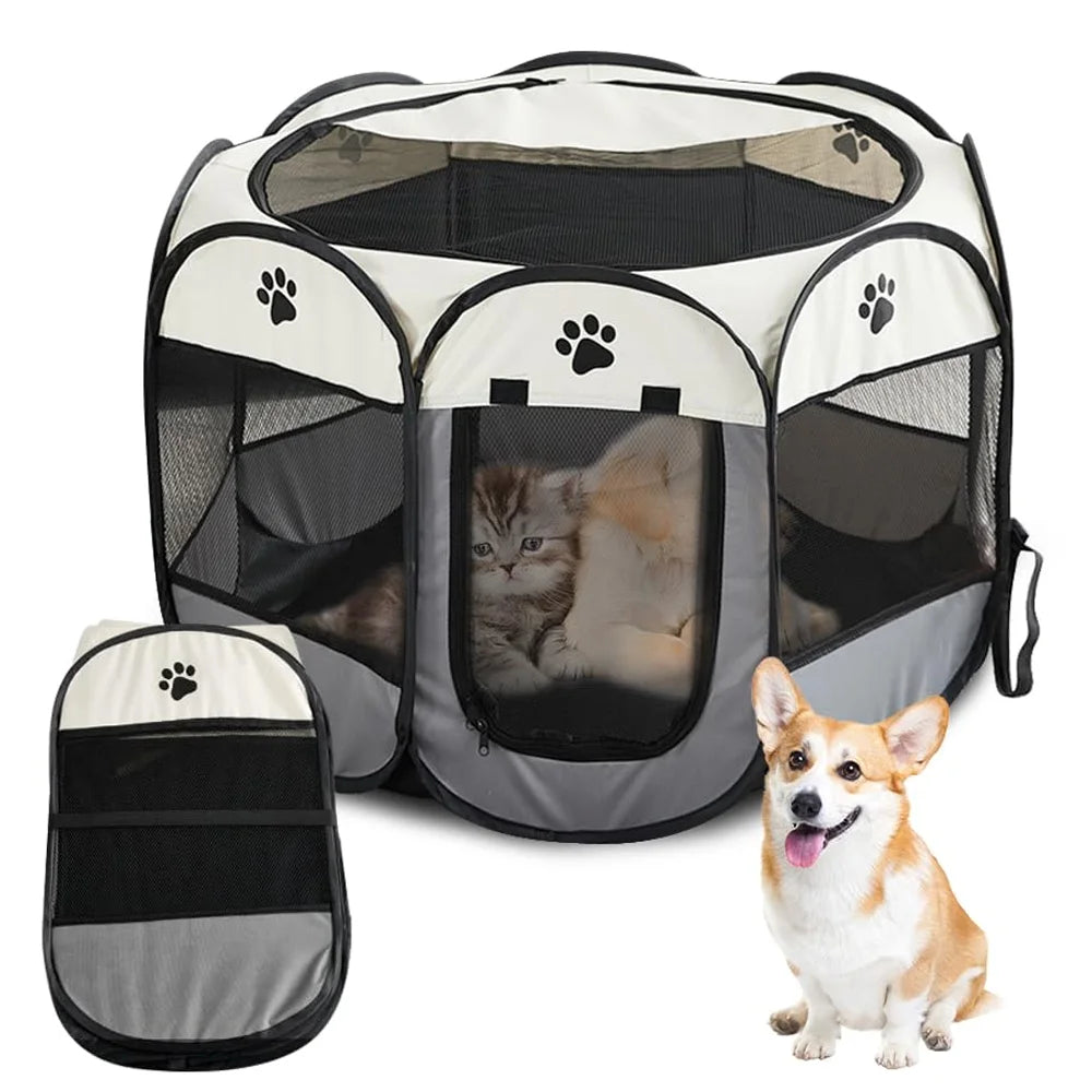 Foldable Pet Tent Kennel Cat Delivery Room Octagonal Fence Puppy Shelter Detachable Pet Tent Outdoor Cat Cage Dog Fences