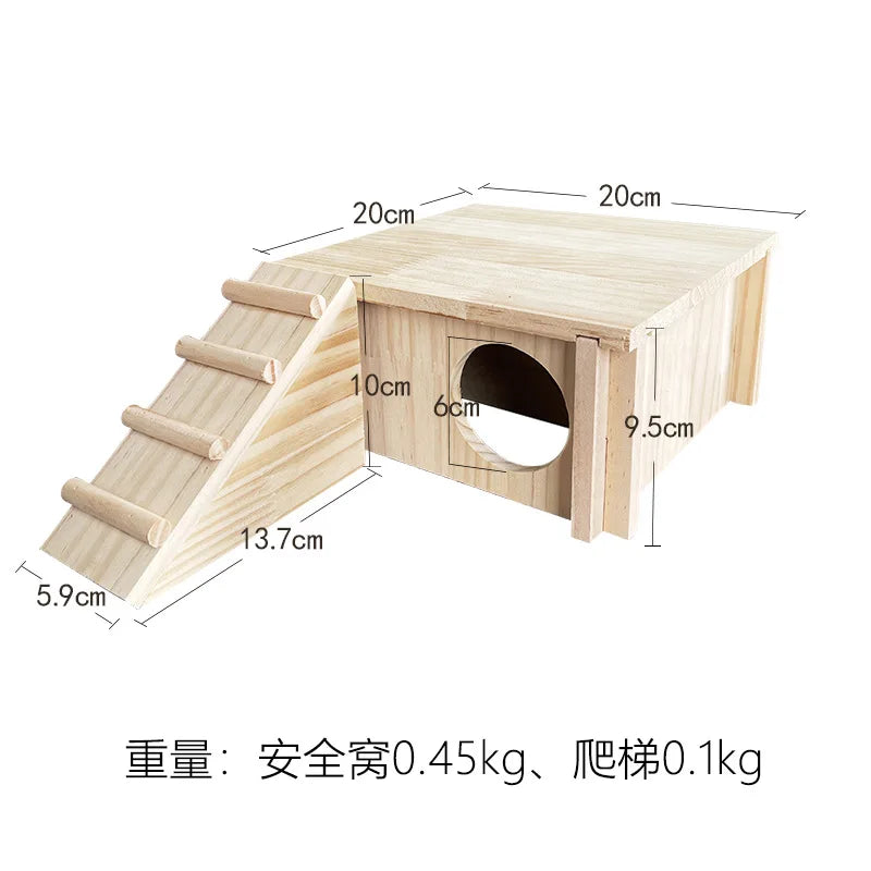 Hamster Two Bedroom Indoor House Maze Multi Grid Solid Wood Fun Toy Decoration Supplies Golden Wire Bear Landscape Shelter