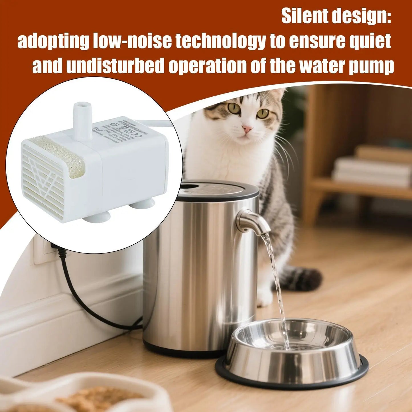 Pet fountain Motor Submersible Pump Silent USB Cat Water Fountain Quiet Feeding Supplies for Pet Drinking Dispenser replacement