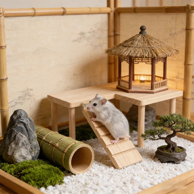 Hamster Wooden Sturdy Platform JumpingBoard Playground Hamster Climbing Toy SmallPets Stairs Toy Hamster Mice Cage Accessories