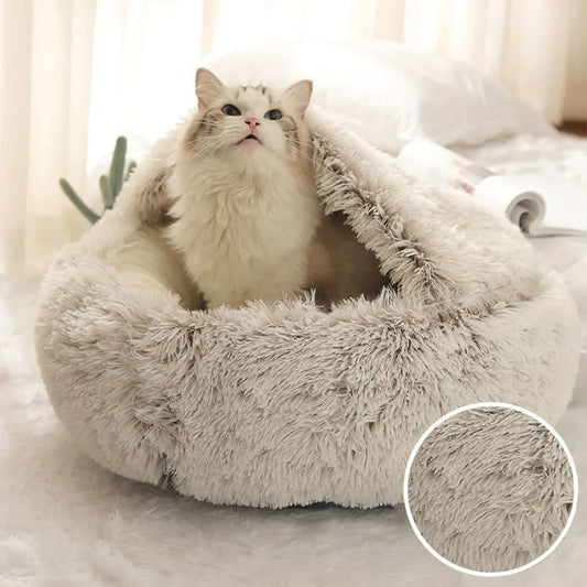 Soft Warm Long Plush Pet Bed Enclosed Round Cat Cushion Comfortable Sleep Bag Cat Nest Kennel for Small Pet Cat Nest