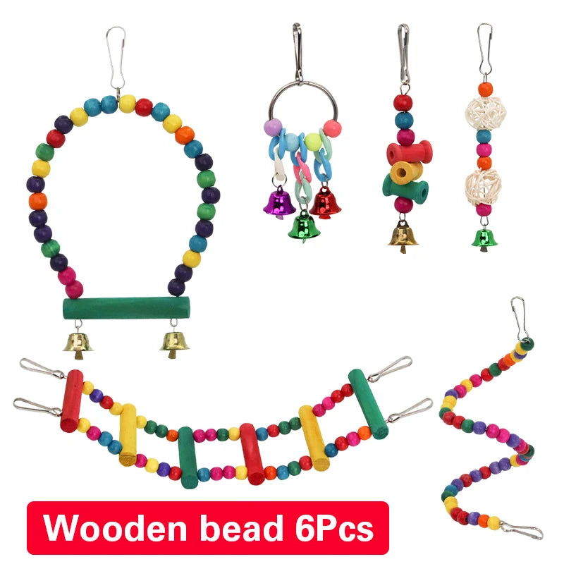 Parrot Bird Toys Bird Cage Swing Stand Small Parrot Hanging Hammock Parrot Bite Toy Set Bird Supplies Parrot Cage Bell Perch Toy