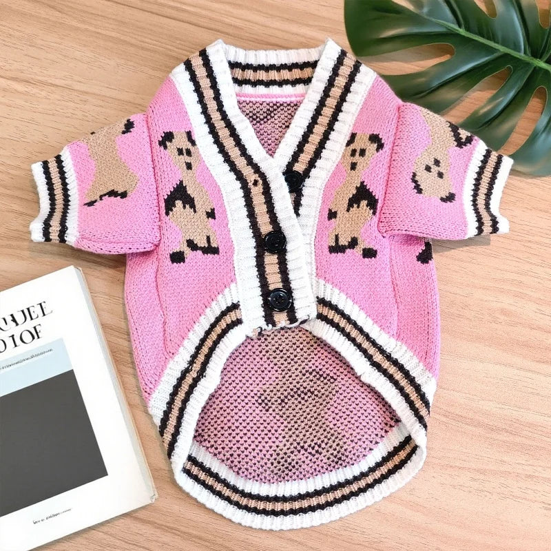 Winter Dog Sweater for Small Dogs Pet Striped Dog Cardigan Bear Print Puppy Knitted Sweater Fashion Cat Coat Poodle Dog Clothes