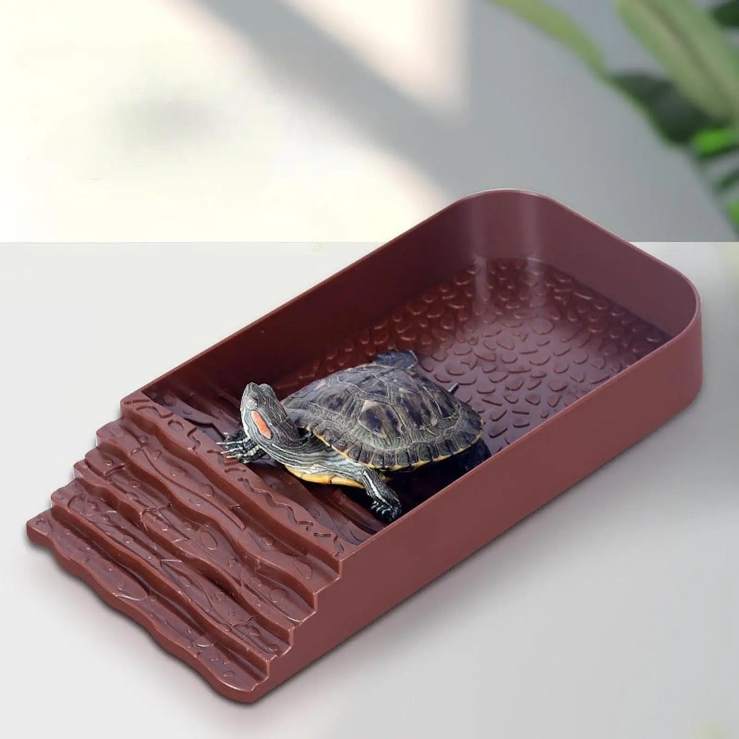 Reptile Feeding Bowl with Ramp Tortoise Food Dish Basking Platform Amphibians Water Food Bowls for Tortoise Bearded Dragon