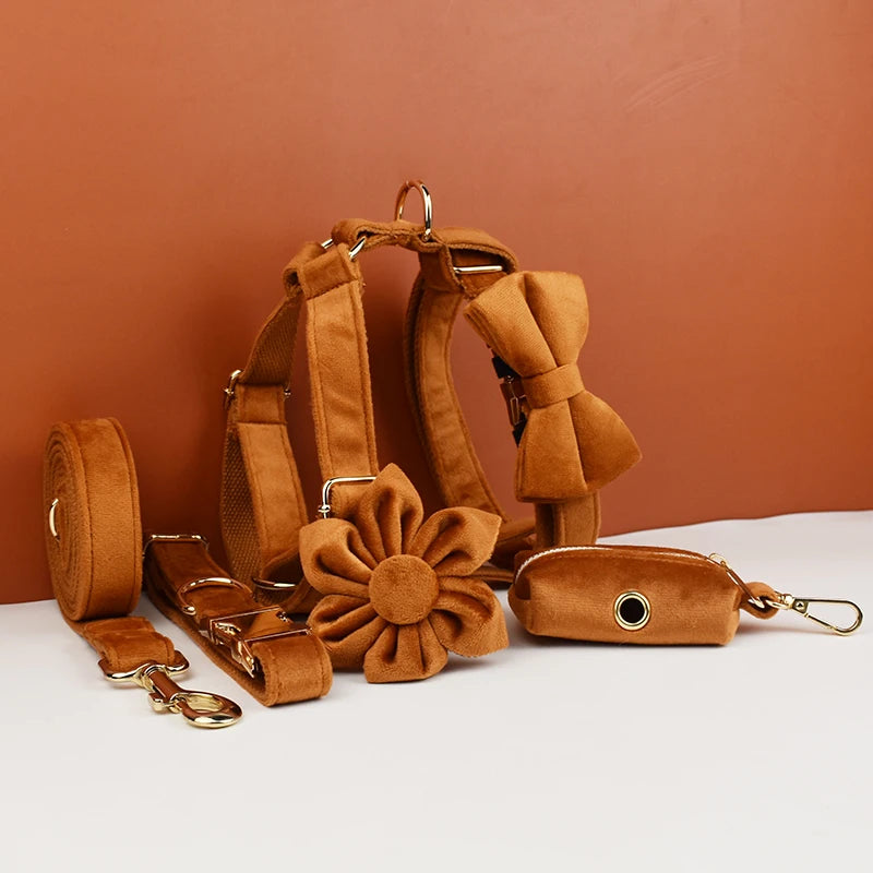 Ancient Pottery Velvet Dog Collar And Leash Set For Dogs Custom Engraved Nameplate Pet Supplies Dog Leash Velvet 21