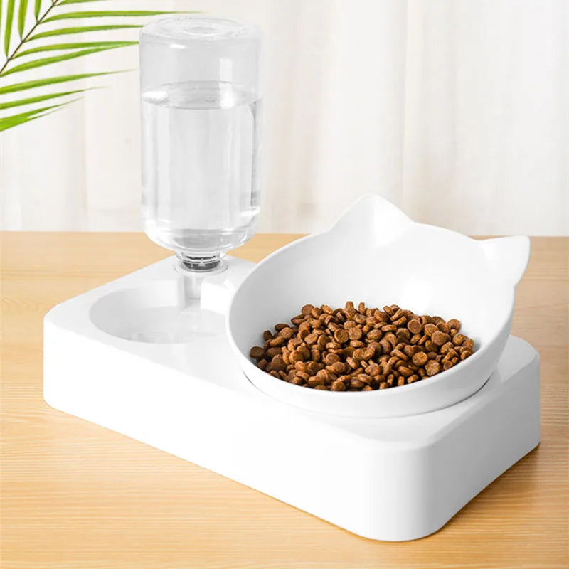 2-in-1 Pet Dog Cat Food Water Feeder Bowl Double Bowls Anti-Slip Automatic Water Dispenser Pet Feeding Supplies for Dogs Cats