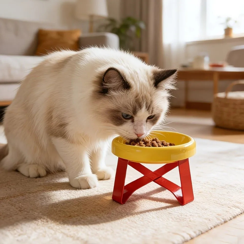 Pet Supplies Large Diameter Elevated Cat Bowl Anti-knock Anti-leakage High Foot Bowl Anti-spill Anti-choke Water Bowl Indoor Use