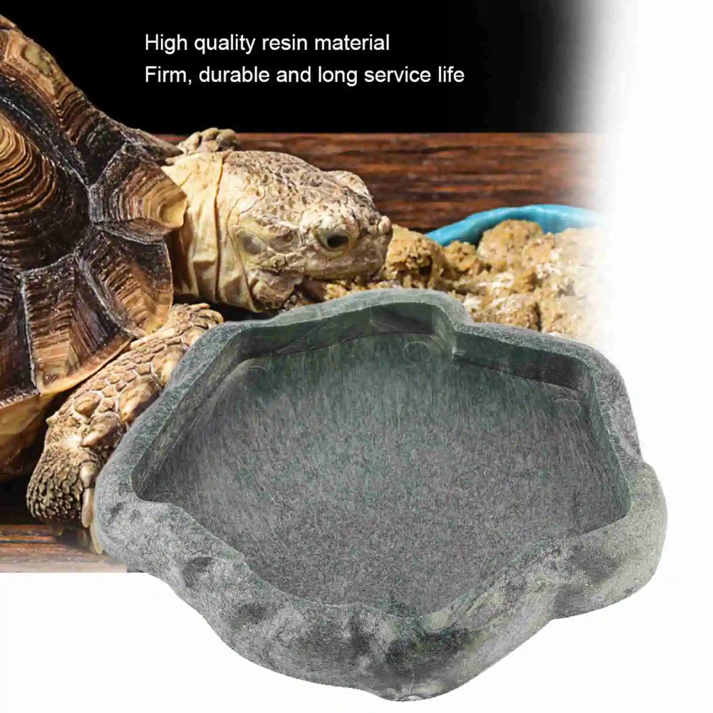 ABS Resin Durable Reptile Rock Food and Water Dish Feeder Bowl for Tortoise Lizard