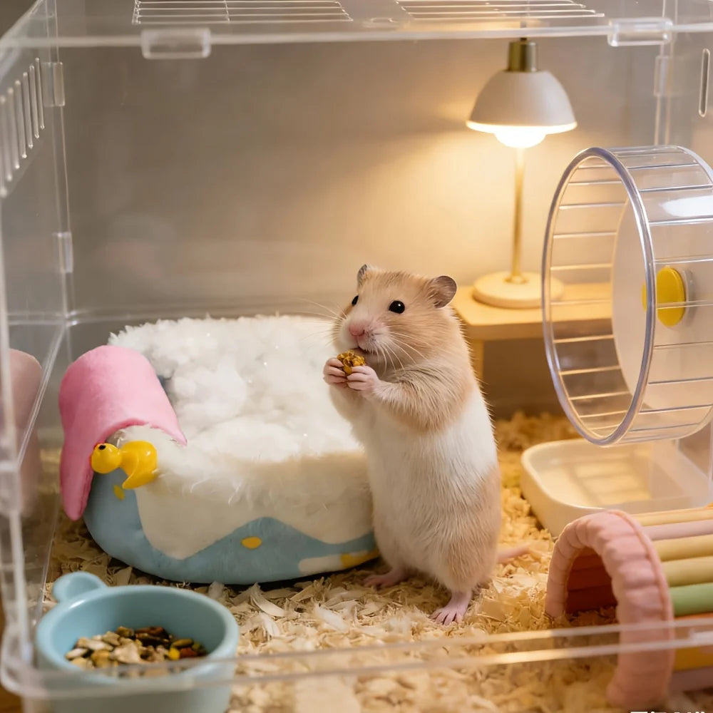 Hamster Warming Nest Suitable for Small Pets - Bathtub-Shaped Cozy Winter Shelter with Soft Bedding,Oval Habitat for Hamsters