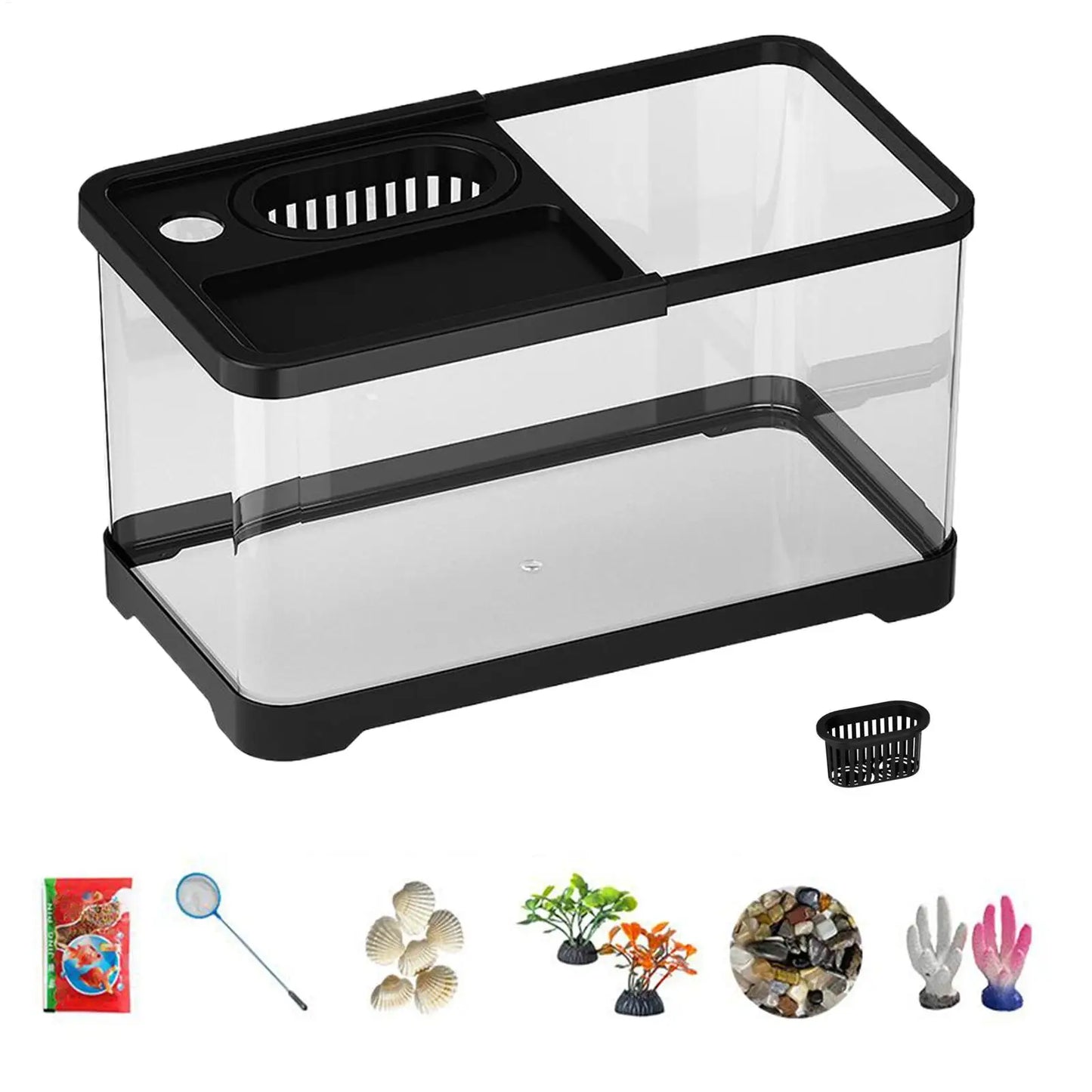 Small Aquarium Kit LED Fish Tank Kit With Decoration Accessories Dust-proof Underwater Landscape Decoration for Desktop Living