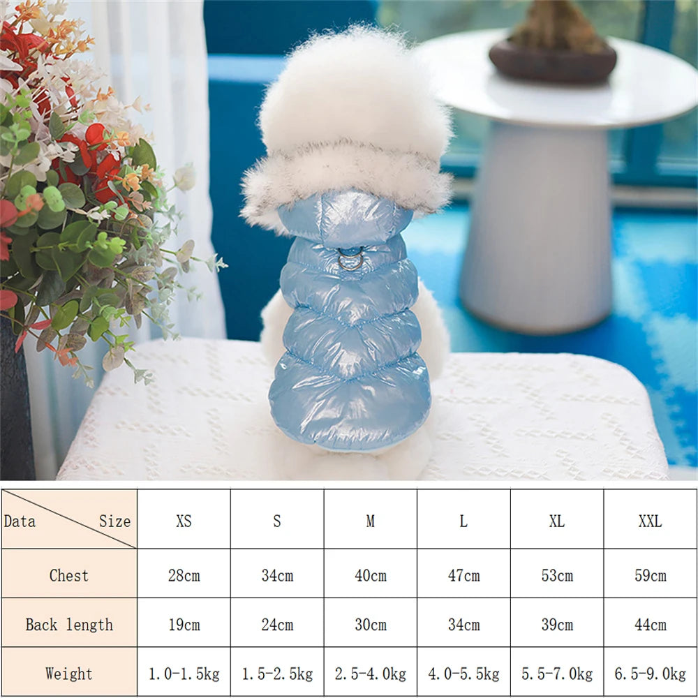 Fashion Winter Dog Down Jacket Warm Fleece Pet Coat for small Dogs Yorkshire Shih Tzu Luxury Fur Collar Puppy Clothes Outfits