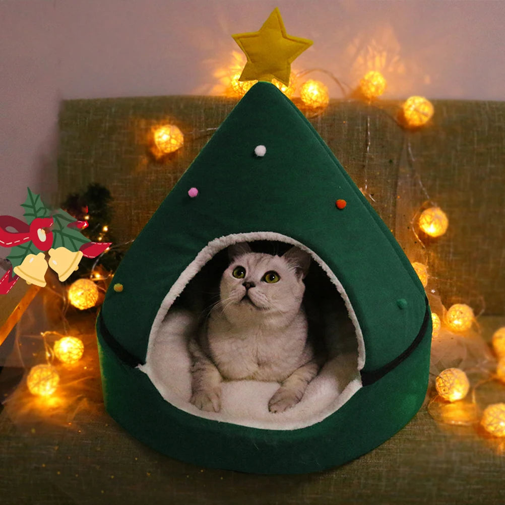 Cat Tent Cave Bed Christmas Tree Cat House Bed Comfortable Triangle Cat Bed Pet Tent House Christmas Tree Cat House Bed