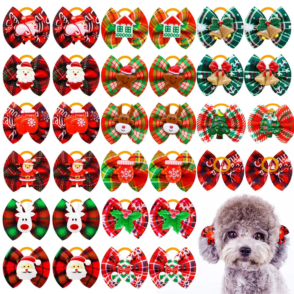 50/100pcs Dog Bows Christmas Dog Hair Bows Christmas Hair Accessories Rubber Bands Pet Supplies For Dogs Grooming Accessories