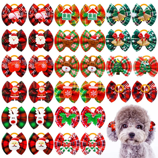 50/100pcs Dog Bows Christmas Dog Hair Bows Christmas Hair Accessories Rubber Bands Pet Supplies For Dogs Grooming Accessories