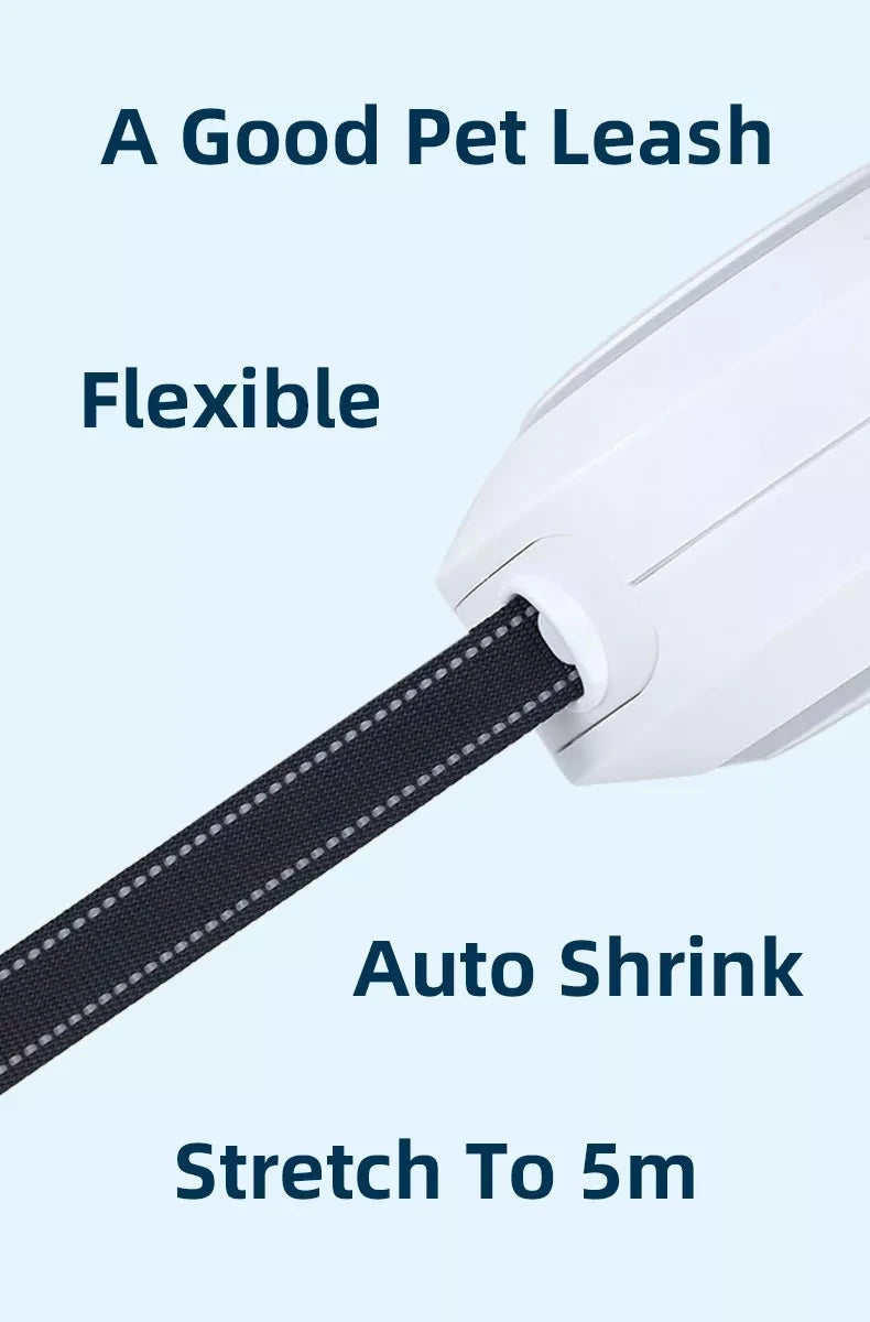 LED Light Dog Leash Auto Scaling Dog Walking Pet Accessories USB Charge Night Walking 5m