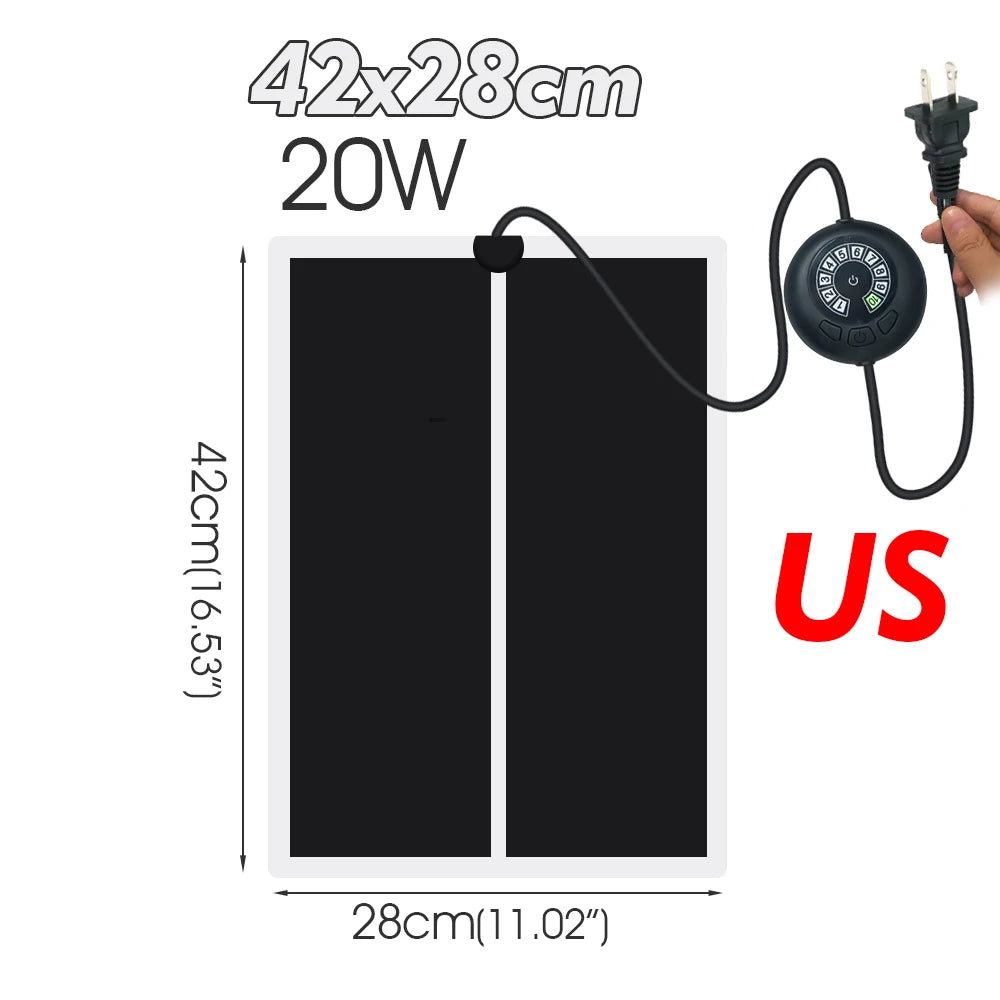 EU/US/UK/AU Farm Reptiles Heating Mat with Temperature Controller forTerrarium Climbing Pet Warm Heat Pad 7-Levels 2/4/8H Timing