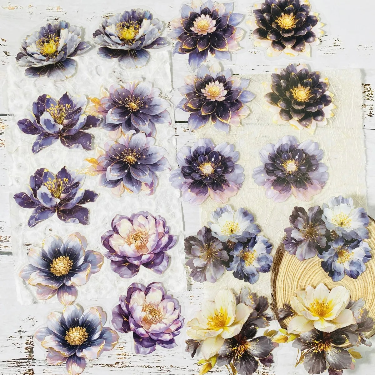 20pcs Flower Stickers for Scrapbooking, DIY Craft Materials, Pre-Cut Transparent PET Material Junk Journal Stickers