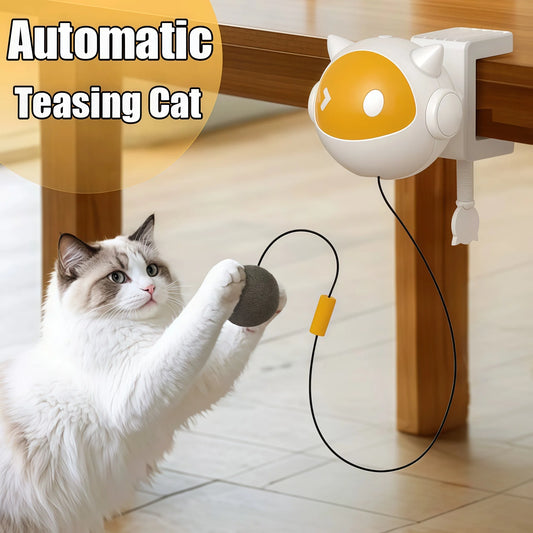 Electric Cat Toy Ball Automatic Lifting Spring Rod To Relieve Boredom Plush Ball lifting Ball Interactive Puzzle Smart Pet Toy