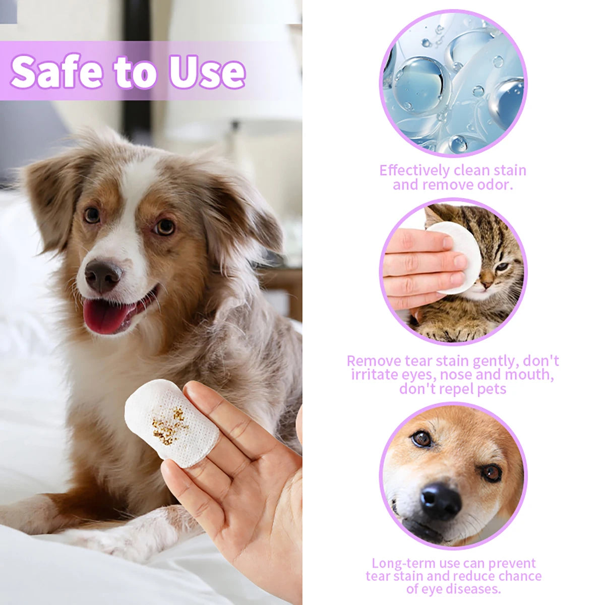 1-Pack Gentle Pet Eye Wipes - Plant Extracts No Irritation Tear Stain Remover for Cats Dogs Portable Eye Care Essentials