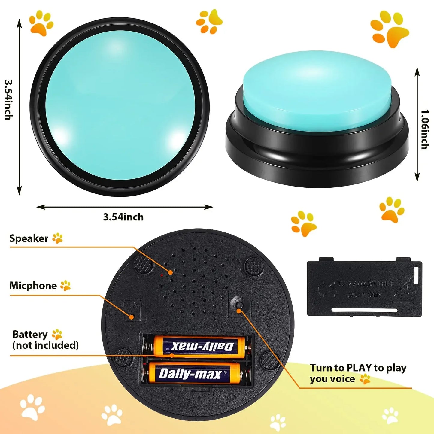 Dog Communication Buttons Voice Recording Button for Pet Training Buzzer 30 Second Record Playback Funny Gift for Talking Pet