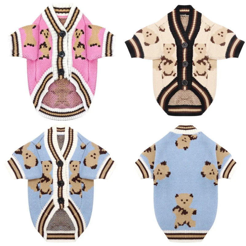 Winter Dog Sweater for Small Dogs Pet Striped Dog Cardigan Bear Print Puppy Knitted Sweater Fashion Cat Coat Poodle Dog Clothes