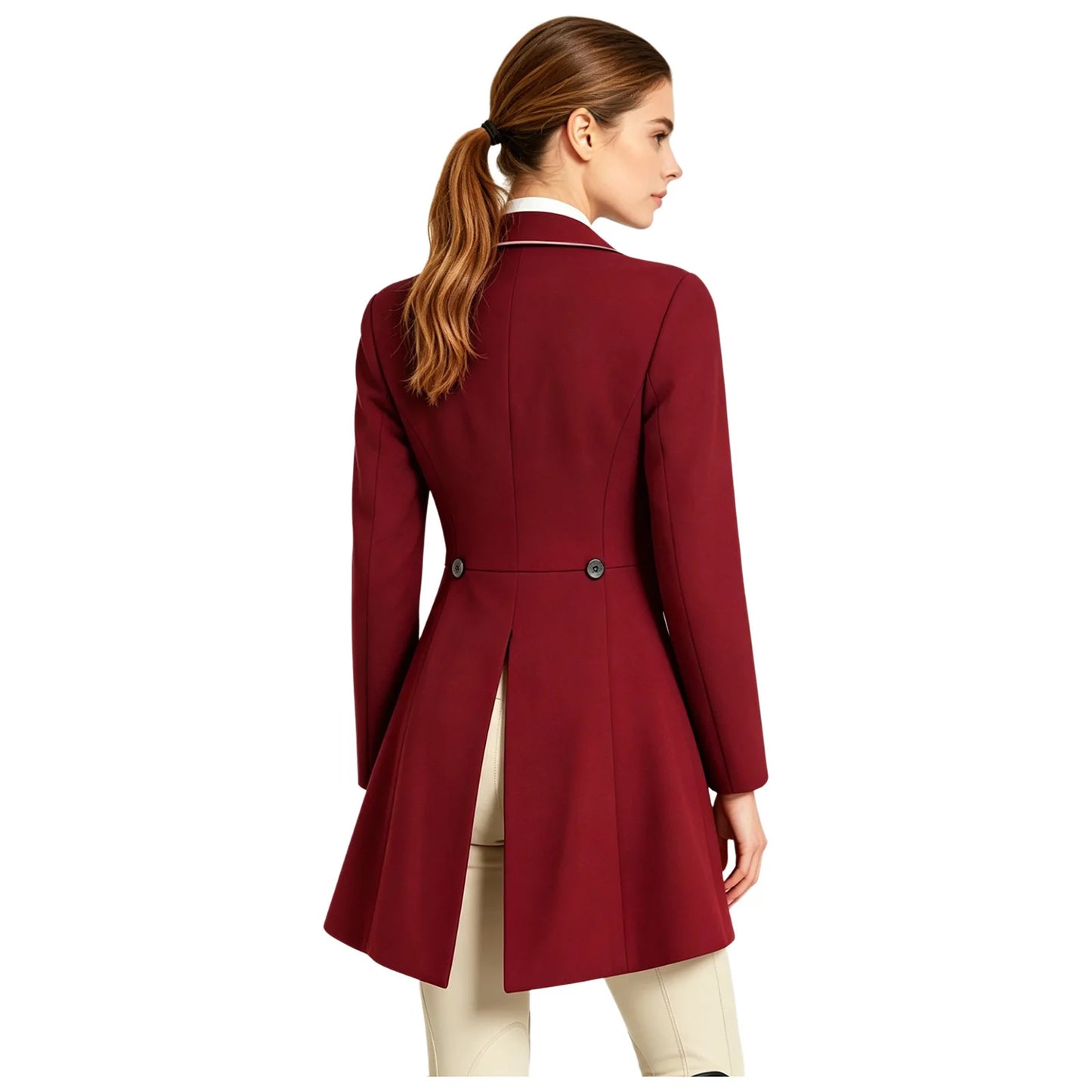Womens Equestrian Dressage Jacket with Flared Skirt And White Piping Outerwear Long Sleeve Double-breasted Horse Riding Tailcoat