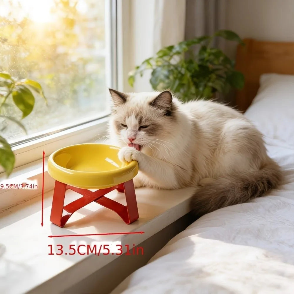 Pet Supplies Large Diameter Elevated Cat Bowl Anti-knock Anti-leakage High Foot Bowl Anti-spill Anti-choke Water Bowl Indoor Use