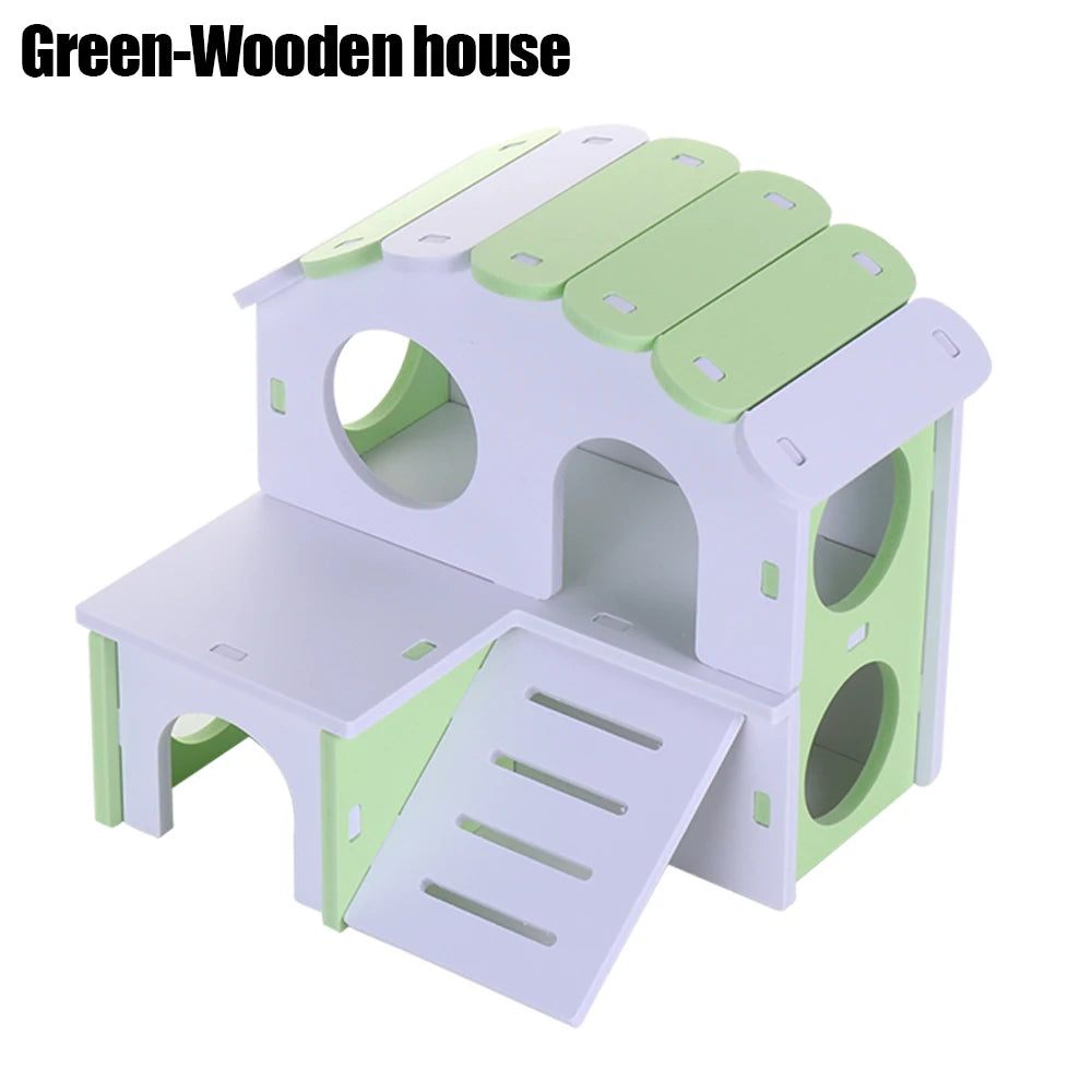 Hamster Play Toys Set Wooden Hamster House Boredom Breaker Activity Toy DIY Hamster Cage Accessories for Small Pets
