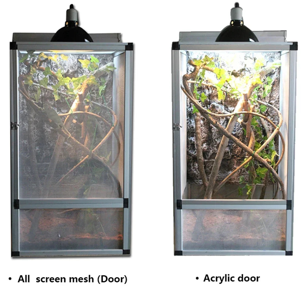 Reptile Rainforest Habitat Tank Aluminium Reptile Terrarium Breeding Cage with Screen Ventilation for Reptile Lizard Chameleon
