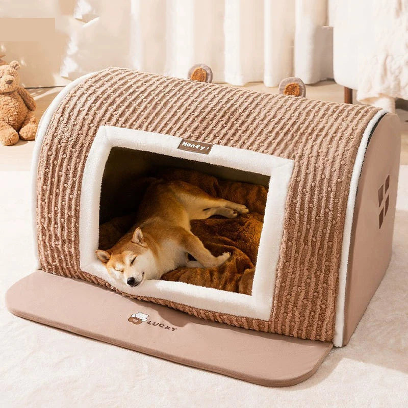 Cute Pet House with Foldable Soft Pet Bed Detachable Washable Pet Castle Suitable for Small Medium-sized Dogs and Cat Cave Nests