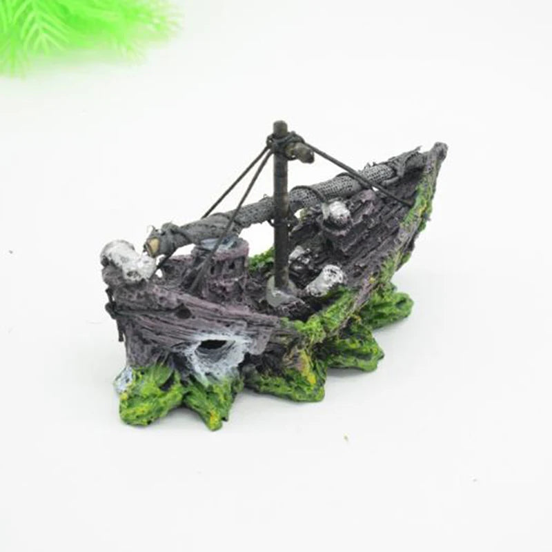 【X】Aquarium Ornament Wreck Sunk Ship Sailing Boat Destroyer Fish Tank Cave Decor