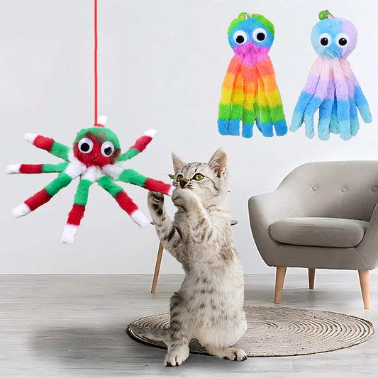 Fashion hanging sound octopus cat toys to relieve boredom and self-exciting plush octopus elastic rope teasing cat stick pet toy