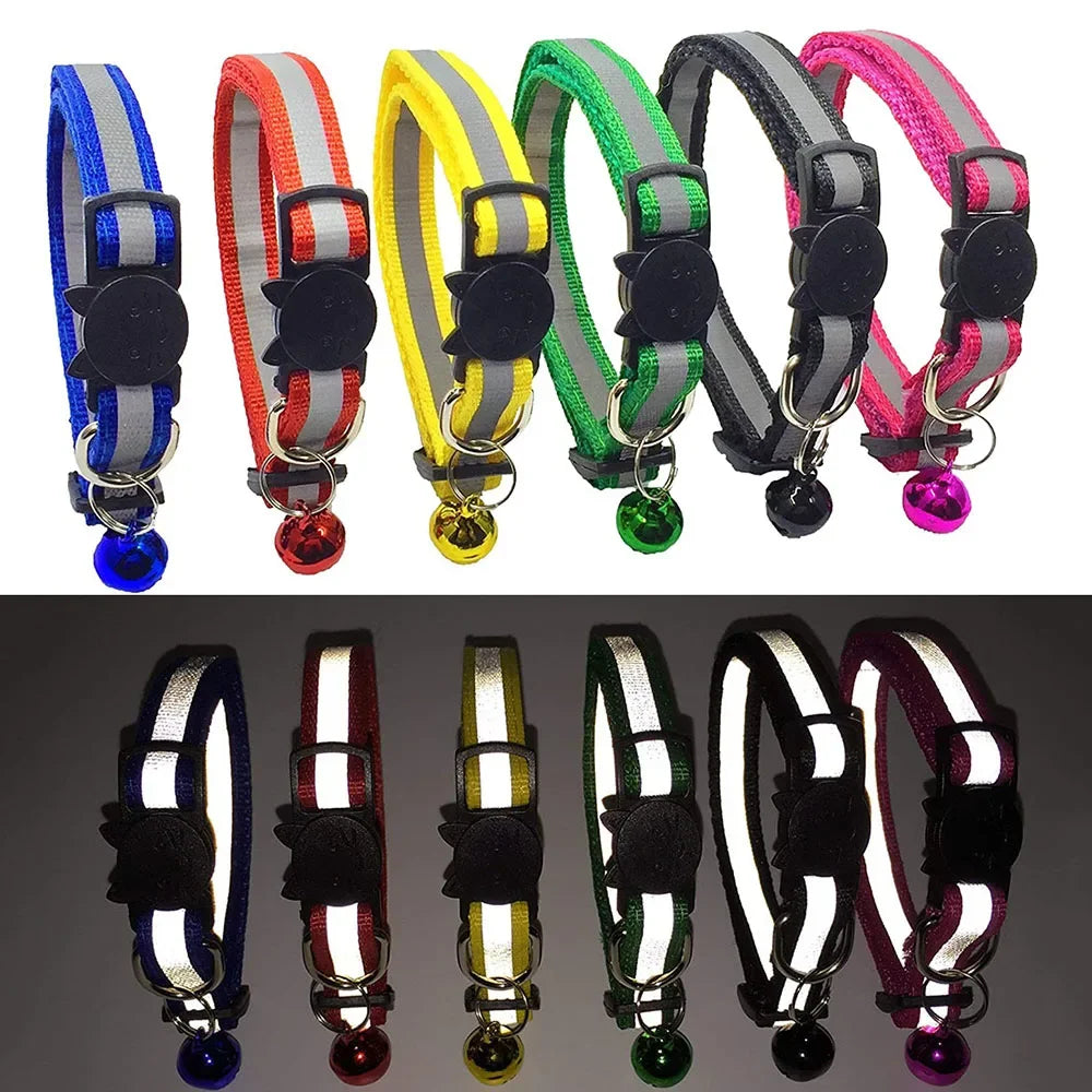 Reflective Breakaway Cat Collars with Bells Safety Buckle Adjustable Kitten Collar for Female and Male Cats