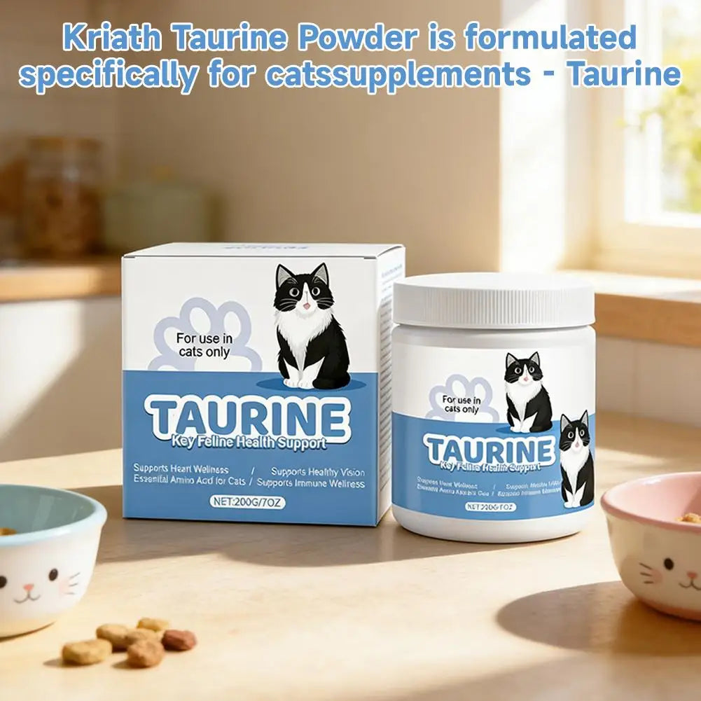 Cat Taurine Powder Supplement Eye & Heart Health Support, Essential Feline Nutrition Natural Pet Vitamins for Kittens Adult Cats
