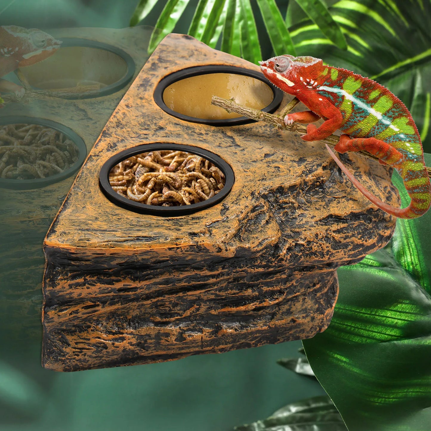 Magnetic Reptile Feeder Ledge Reptile Food Water Dish With 4 Bowl Gecko Lizards Tree Frogs Chameleons Tank Feeder Ledge