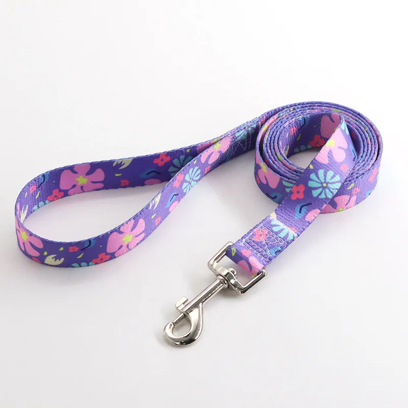Colorful Printed Pet Collar Adjustable Dog Collar & Leashes Small Medium Dog Leash with Metal D Ring for Cat and Dog Accessories