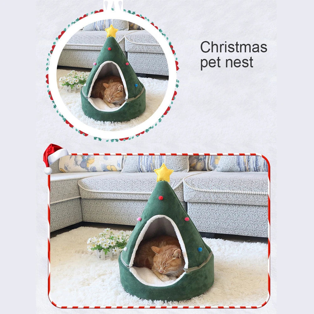 Cat Tent Cave Bed Christmas Tree Cat House Bed Comfortable Triangle Cat Bed Pet Tent House Christmas Tree Cat House Bed