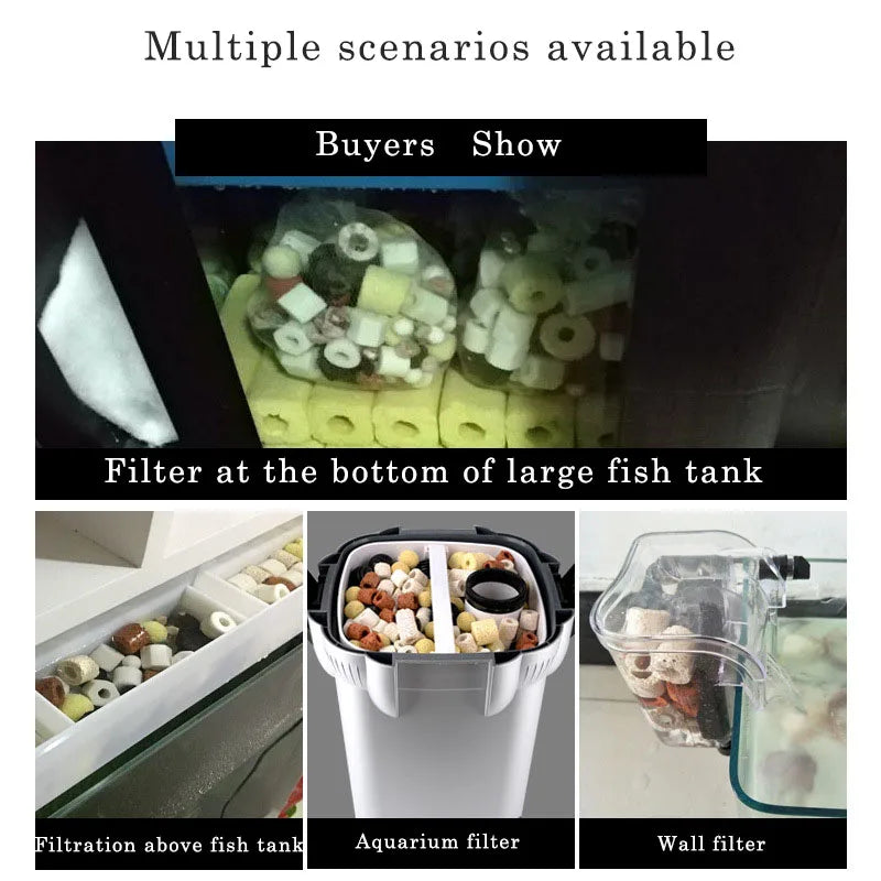 Aquarium Fish Tank Filter Media, Ceramic Rings, Activated Carbon Bio Balls, Clear Water with Free Filter Net Bag, 12 in 1