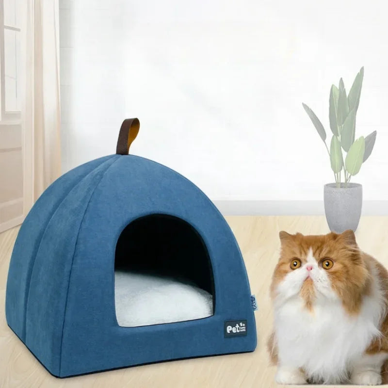 Winter Cat Cave Bed Cute Cat House Tent Warm Pet Basket Kitten Kennel Soft Small Dog Mat Cushion Washable Pillow Beds For Cats