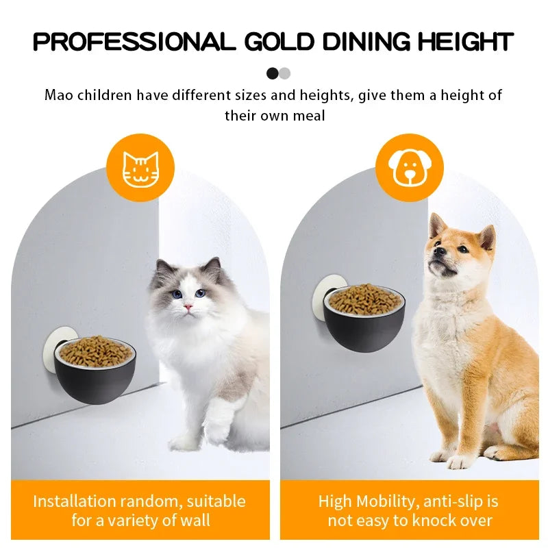 Stainless Steel Wall Mount Dog Bowl Anti Spill Magnetic Elevated Pet Food Bowl Fixed Mounted Cat Bowl Dishwasher Safe Hot Item