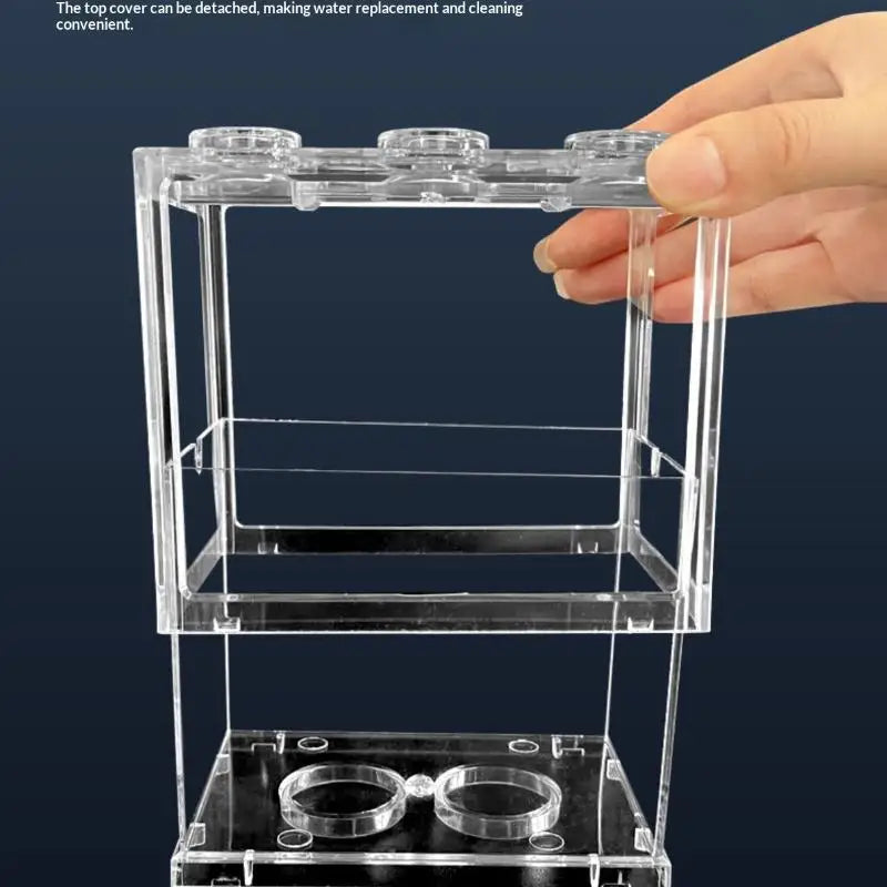 [F] Aquarium Mini Acrylic Fish Tank Reptile Pet Box Stackable Aquarium Cylinder Landscape Seaweed For Home Office Decoration