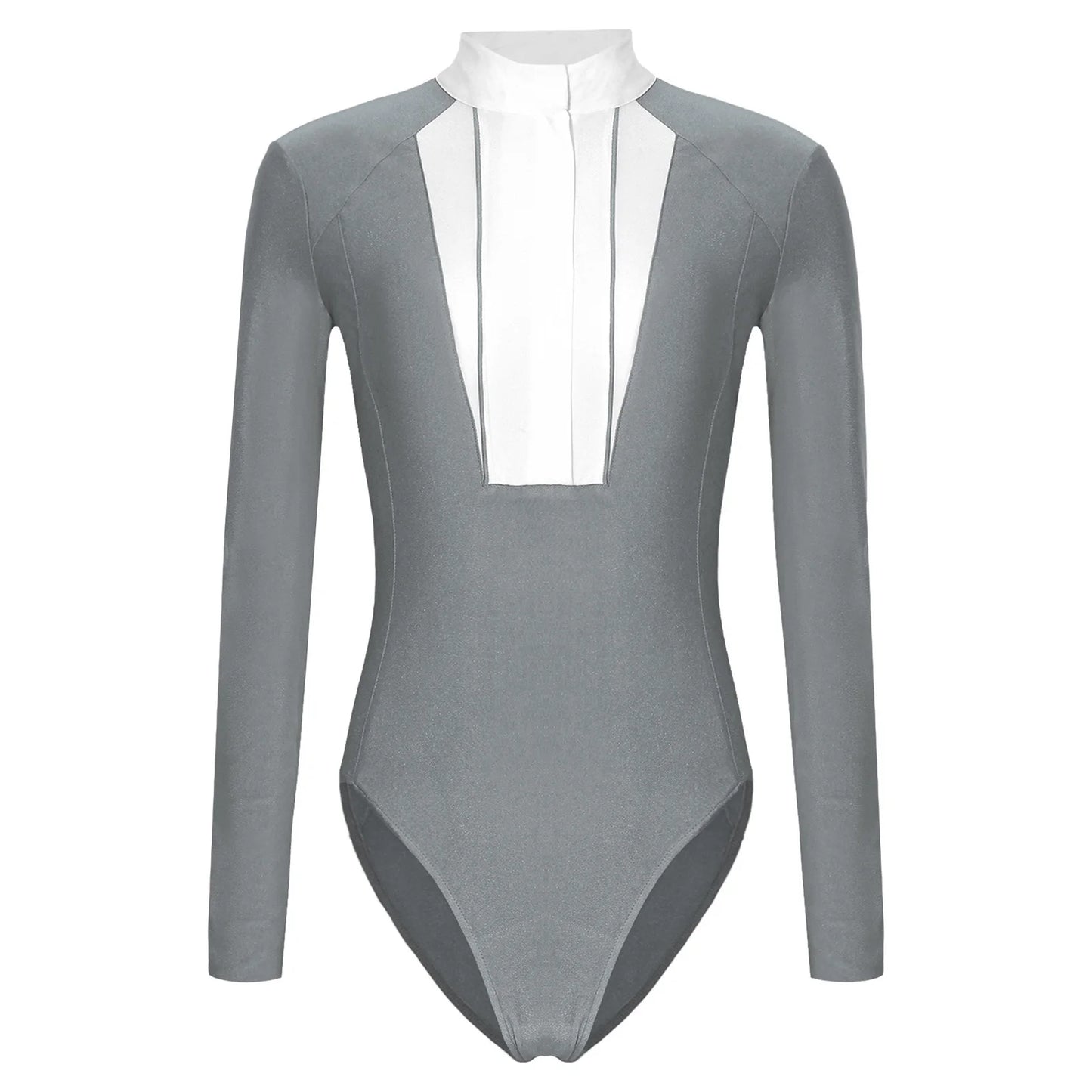 Womens Equestrian Riding Horse  Competition Shirt Slim Fit Jumpsuit Pleated Long Sleeve Buttoned Crotch Leotard Tuxedo Rompers