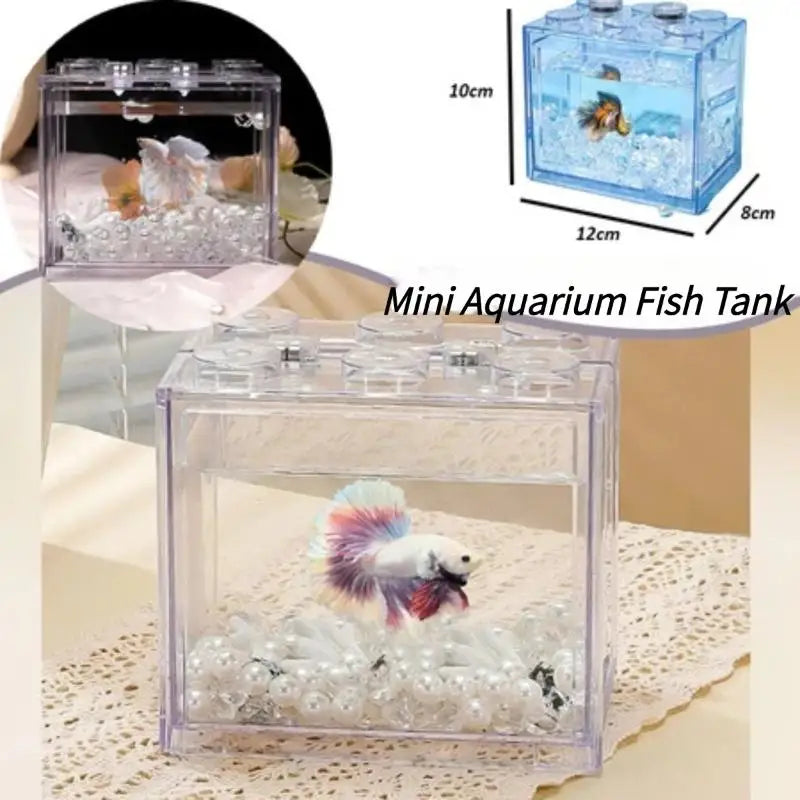 Aquarium Mini Acrylic Fish Tank Reptile Pet Box Stackable Aquarium Cylinder Landscape Seaweed For Home Office Decoration