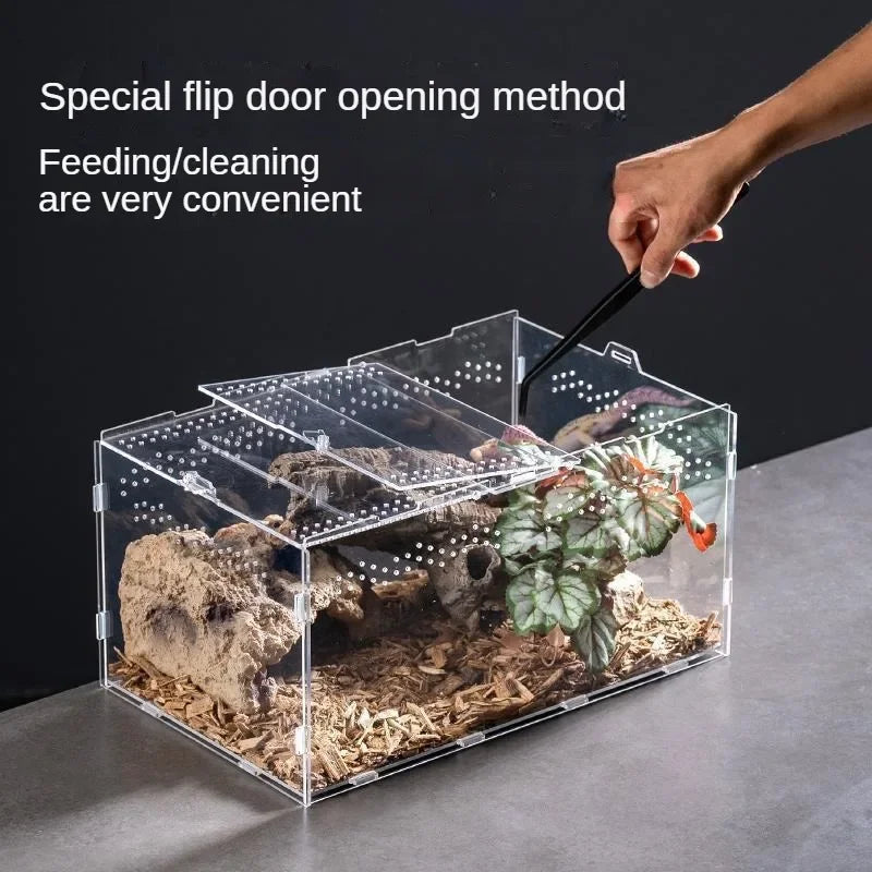 Reptile Terrarium Habitat Breeding Box Acrylic Transparent Reptiles Cage Nano Arboreal Tarantula Enclosure Dearded Dragon 파충류