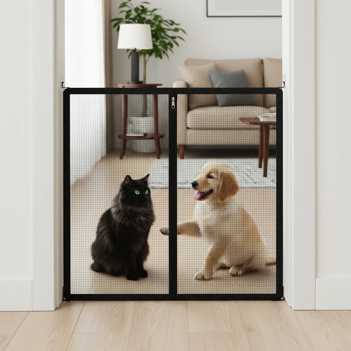 Pet Gate Fence No Drilling Mesh Barrier Anti Escape Door Guard for Cats and Dogs Durable Scratch Proof for Kitchen Stairs