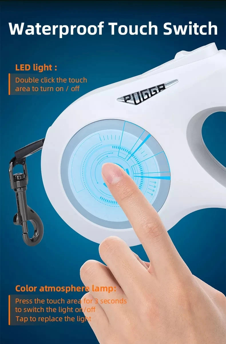 LED Light Dog Leash Auto Scaling Dog Walking Pet Accessories USB Charge Night Walking 5m