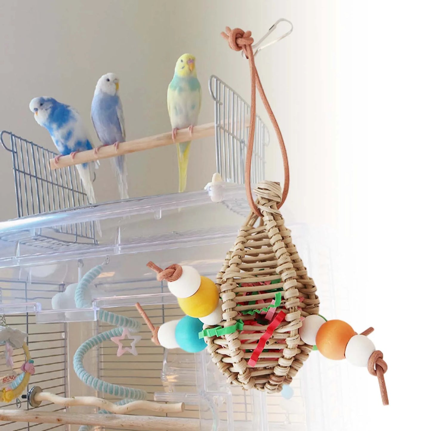 FeatherJoy Parrot Chew Toy With Turntable Stand And Hanging Toys - Interactive Enrichment For Cage