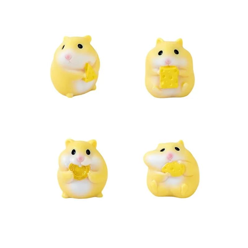4PCS Mixed Cute Hamster Eating Food Resin Figurines Miniature Micro Landscape Garden Desktop Decor Craft Supplies