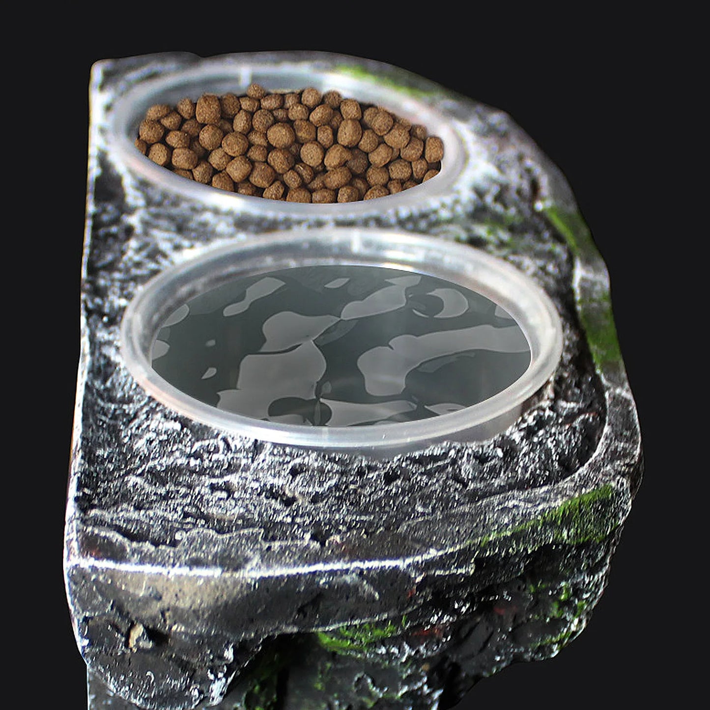 Resin Reptile Feeding Dish, Dual Bowl for Food & Water, Detachable, Easy Clean, Suction Cups, Habitat Decor for Bearded Dragons,