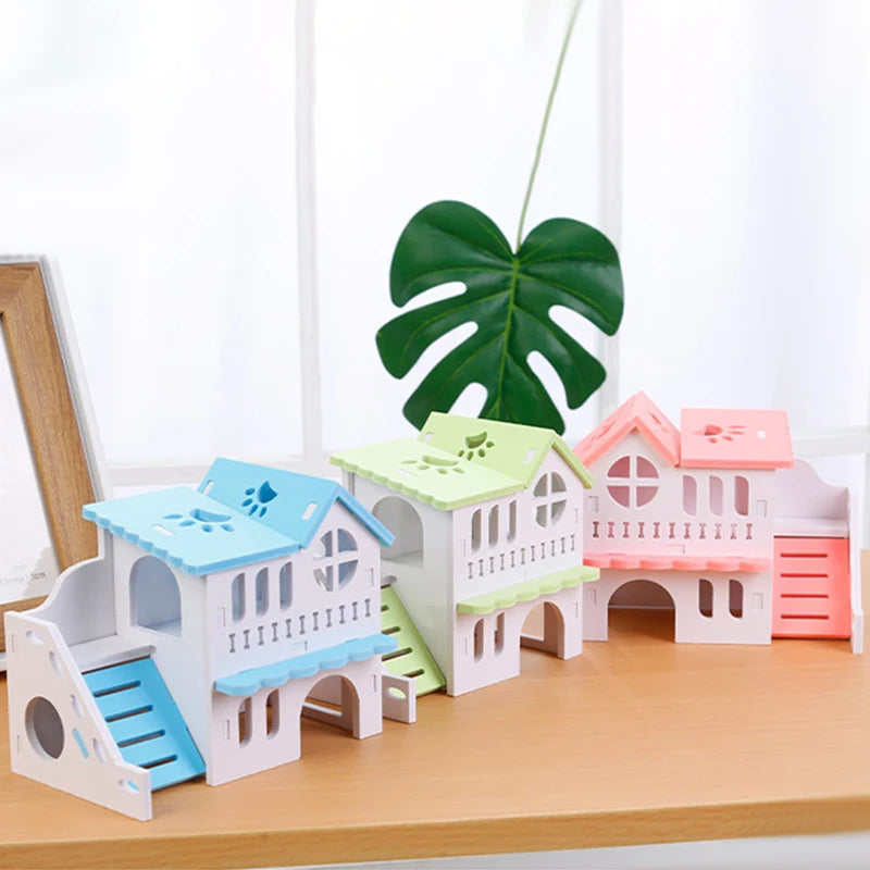 PetNest Two Layer Hamster House With Ladder - Plastic Hideout For Small Pets Perfect Toy Habitat